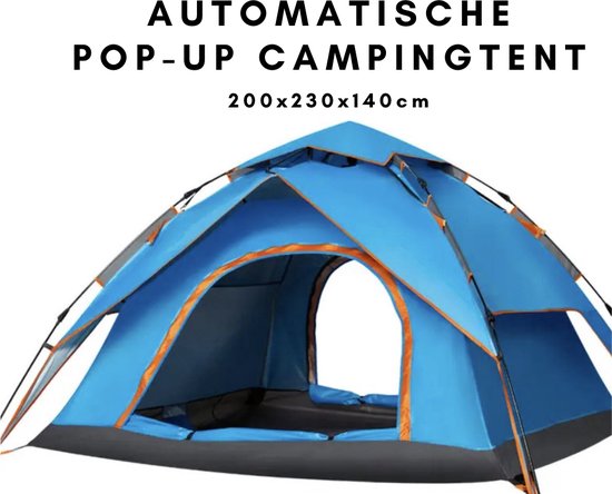 Automatische Pop-up Campingtent voor 3-4 Personen - Waterdicht en Winddicht - Inclusief Grote Draagtas - Ideaal voor Gezinscamping en Buitenactiviteiten - Blauw van Merkloos