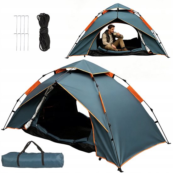 Automatische Pop-up Tent 1-2 Pers. - Dubbellaags tent - Kampeertent - Tweepersoonstent - 225×135×110cm - Waterdicht & UV-proof - Hydraulisch & Snel Opzetten - Dubbellaags & Geventileerd - Winddicht & Stabiel