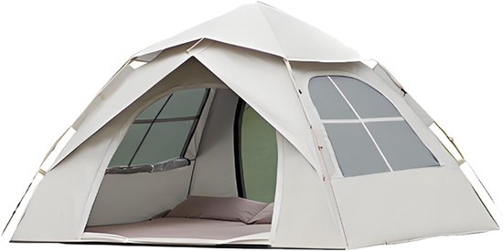 Automatische Pop-up Tent - Vierhoekige Kampeertent voor 2-3 Personen - Vaste Zonnekap - Inclusief Draagtas - Ideaal voor Gezinscamping en Festivals - Met Verzilverde UV-Block Coating - Snelle 3-Seconden Opzet - Wit