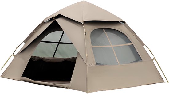 Automatische Pop-up Tent - Vierhoekige Kampeertent voor 2-3 Personen - Vaste Zonnekap - Inclusief Draagtas - Ideaal voor Gezinscamping en Festivals - Met Zwarte UV-Block Coating - Snelle 3-Seconden Opzet - Niet waterdicht - Kaki