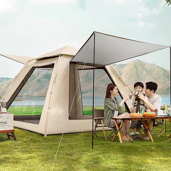 Automatische Pop-up Tent voor 3-4 Personen - Waterdicht - Met Luifel - Ideaal voor Kamperen & Picknick van Merkloos