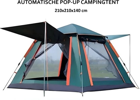 Automatische Pop-up Tent - Waterdicht Kampeertent voor 2-3-4 Personen –Camping Tent - 210x210x140cm - Outdoor Kampeer & Festival Tent–Ideaal voor Gezinscamping en Buitenactiviteiten-Snel Opzetbaar– Met Luifel & Draagtas – Groen – Lexorion van Lexorion
