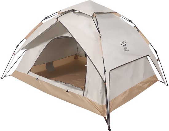 Automatische Pop-up Tent - Waterdicht Kampeertent voor 2-3-4 Personen –Camping Tent - 210x210x140cm - Outdoor Kampeer & Festival Tent–Ideaal voor Gezinscamping en Buitenactiviteiten-Snel Opzetbaar– Met Luifel & Draagtas - Sand - Lexorion van Merkloos