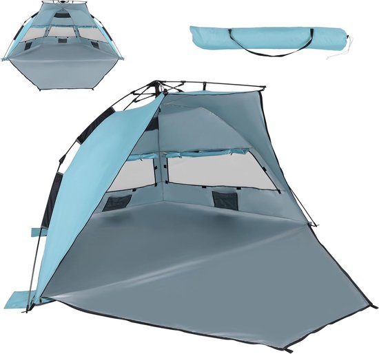 Automatische strandtent, pop-up strandtent, uv-bescherming UPF50+, XXL, draagbare strandtent, werptent met draagtas, 3 mesh-ramen, snelle montage, campingtent voor 3-4 personen van Active Era