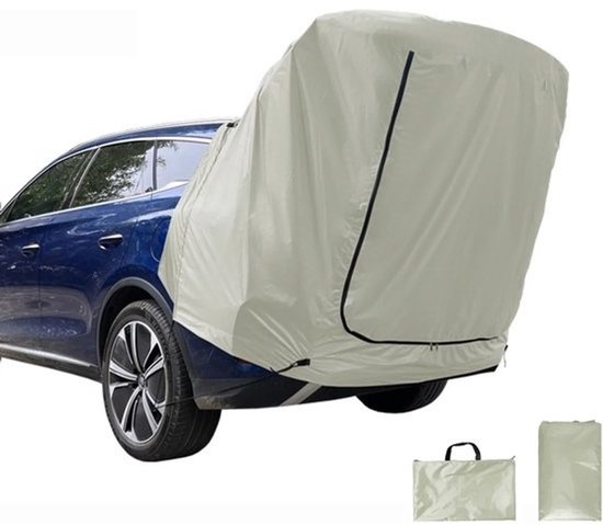 Autotent van J&R - Tent voor de kofferbak - Tent voor een bus - Voor kamperen - Tent voor de achterklep - Voorzien van muskietengaas - Met vliegenhor - Witte uitvoering