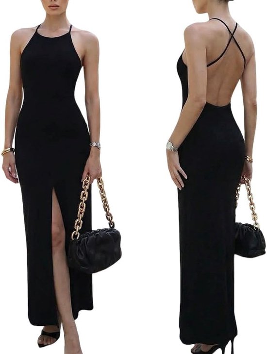 Avondjurk Voor Dames Halter Maxi Jurk Rugloze Galajurk Lange Feestjurk Elegante Split Bodycon Jurk Voor Bruiloft Cocktail Gala Ceremonie