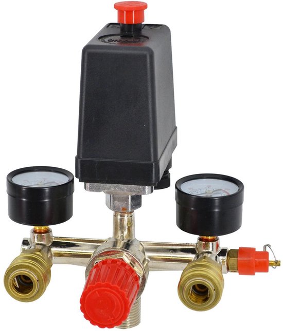 Awtools AW10210 - Drukschakelaar voor Compressoren - 230V - Met Manometers en Veiligheidsklep van Merkloos