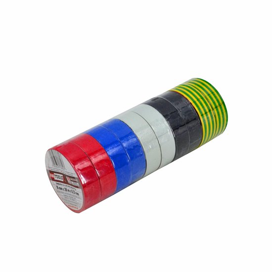 Awtools - Isolatieband - Mix Kleuren - PVC Materiaal - 19mm x 20m van Merkloos