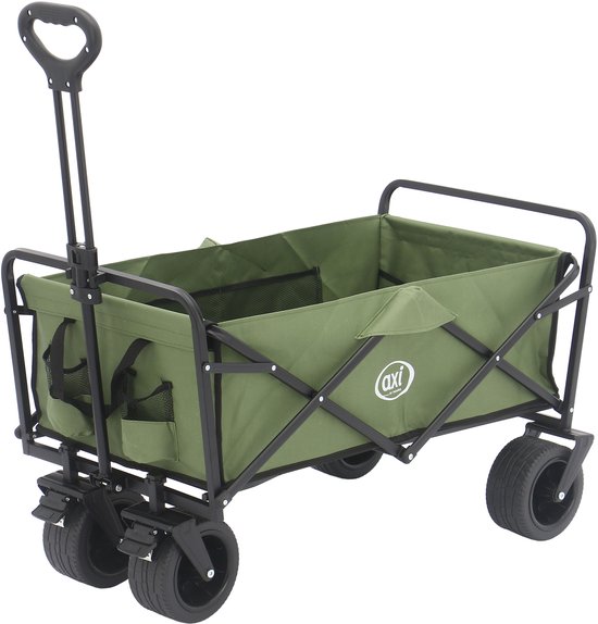 AXI AB131 Opvouwbare Bolderwagen – Groen – Met Trekstang, Remmen en Hoes – 100 kg Draagvermogen – Eenvoudig mee te nemen - Metaal van Merkloos