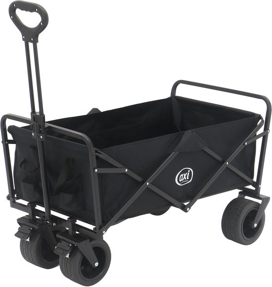 AXI AB131 Opvouwbare Bolderwagen – Zwart – Met Trekstang, Remmen en Hoes – 100 kg Draagvermogen – Eenvoudig mee te nemen - Metaal van Merkloos