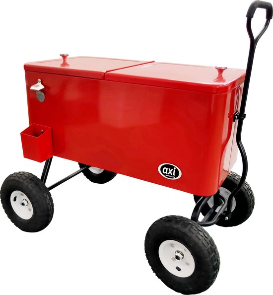 AXI Bolderwagen Cooler in Rood - Bolderkar - Koeler met wielen - 76L inhoud - Koelbox met aftapkraan van Axi