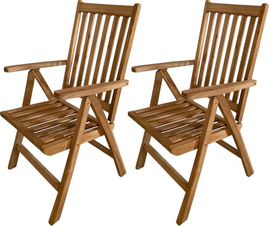 AXI Nuria Teak Verstelbare Tuinstoelen – Houten inklapbare tuinstoelen – 5 Standen – Set van 2 stuks – 100% Teak – 180 kg draagkracht – Tuin, terras of balkon van Merkloos