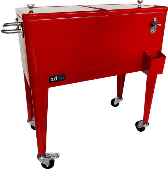 AXI Retro Cooler Rood - Koeler met wielen - 76L inhoud - Koelbox met aftapkraan van Merkloos