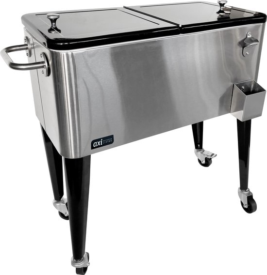 AXI Retro Cooler RVS - Koeler met wielen - 76L inhoud - Koelbox met aftapkraan van Merkloos