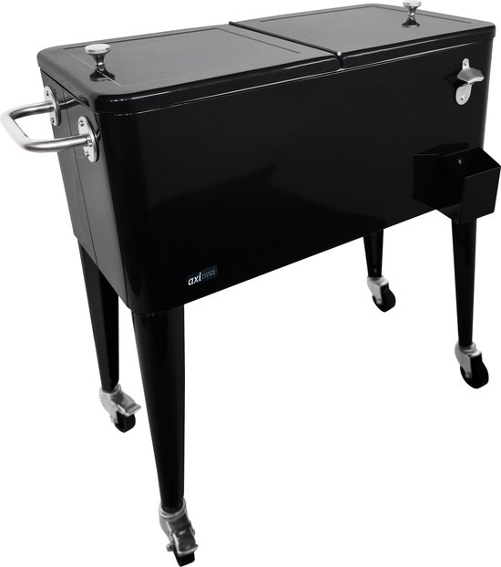 AXI Retro Cooler Zwart - Koeler met wielen - 76L inhoud - Koelbox met aftapkraan van Merkloos