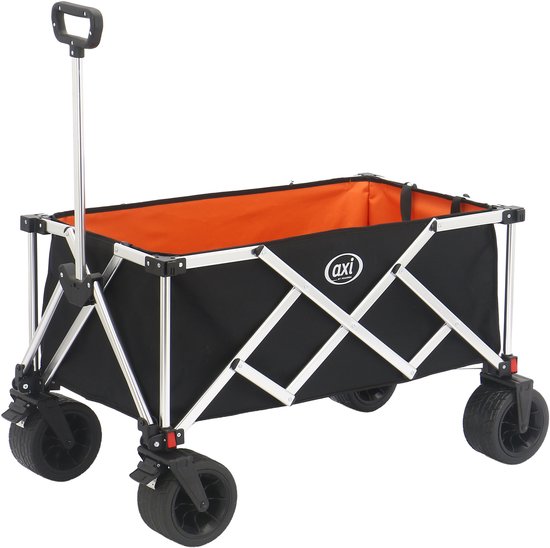 AXI SB151 Opvouwbare Bolderwagen Aluminium – Zwart/oranje – Met Trekstang, Remmen en Hoes – 100 kg Draagvermogen – Eenvoudig mee te nemen van Merkloos
