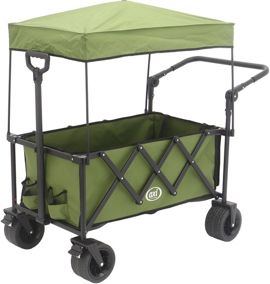 AXI SB221 Opvouwbare Bolderwagen met dak – Groen – Met Trekstang, Remmen en Hoes – 100 kg Draagvermogen – Eenvoudig mee te nemen - Metaal van Merkloos
