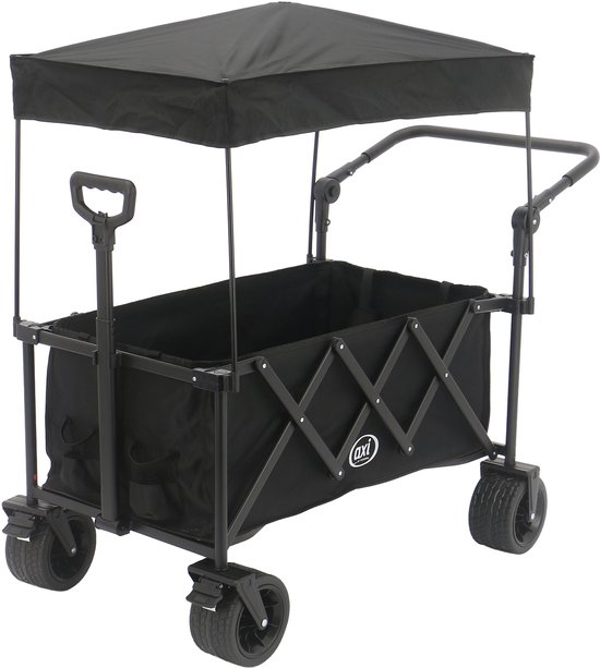 AXI SB221 Opvouwbare Bolderwagen met dak – Zwart – Met Trekstang, Remmen en Hoes – 100 kg Draagvermogen – Eenvoudig mee te nemen - Metaal van Merkloos