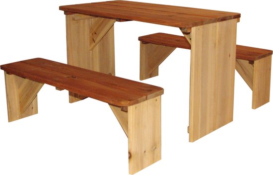 AXI ZidZed XL Picknickset in Bruin voor kinderen - Tafel met 2 bankjes - FSC hout - 10 jaar Garantie van Axi