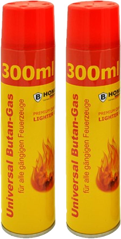 B-Camping Aansteker gas - 2x - 300 ml - butaan gasfles - navulling - voor kooktoestellen/aanstekers van B-Camping