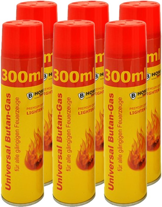 B-Camping Aansteker gas - 6x - 300 ml - butaan gasfles - navulling - voor kooktoestellen/aanstekers