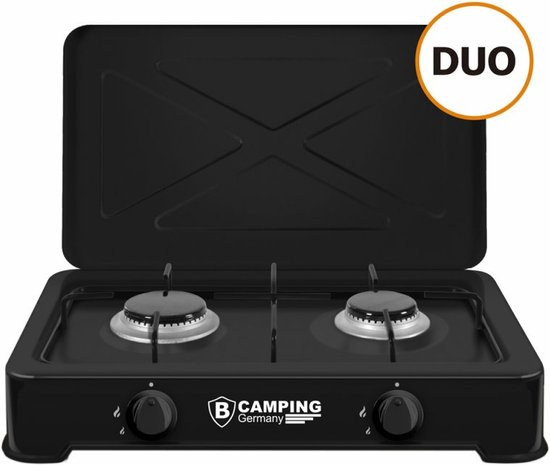 B-Camping kookpit 2-pits - camping gasfornuis voor gasfles - zwart - metaal van Merkloos