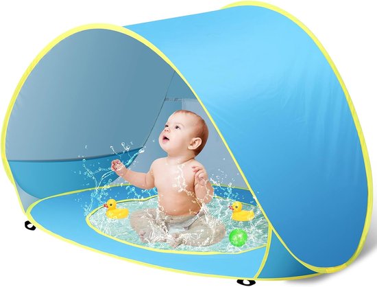Baby Beach Tent met Pool - Draagbaar - UV-bescherming - Pop Up - Instant Opzetten - Geschikt voor Baby en Infant - Zonnescherm voor op het Strand
