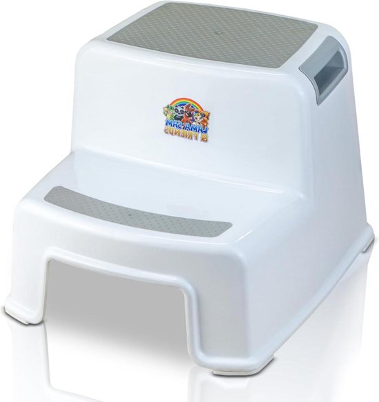 Baby Double Step Stool for Children - Perfect for Boys and Girls in Bathroom or Toddler Toilet Training - Anti-Slip Child Foot Stool - White-Grey van Skyla Homes
