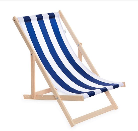 Baby Mix - Campingstoel - Opvouwbare strandstoel blauw van beukenhout - tuinstoel - ligstoel - verstelbare rugleuning - waterdicht - duurzaam - stevig - lichtgewicht - compact