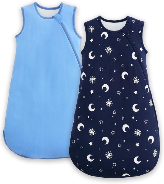 Baby Slaapzak 1.5 Tog, Set van 2 met J-vormige Dubbele Rits, Dubbele Laag en 50 g Vulling voor 0-24 Maanden