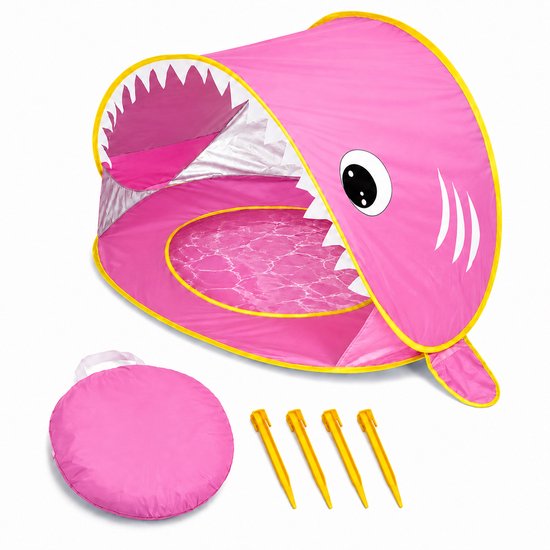Baby Strandtent met Zwembadje – Pop-up Zonnetent met UV50+ Bescherming – Opvouwbare Strandtent voor Baby & Peuter – Inclusief Draagtas – Roze