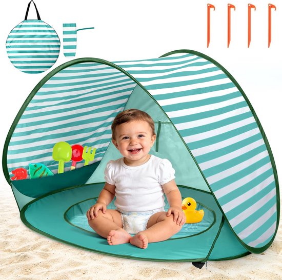Baby Strandtent Pop Up, Strandtent met Mini Zwembad, UV-Bescherming UPF 50+, Draagbaar Kinder Strandtent voor Strand, Kamperen, Tuin, Opbergtas Inbegrepen