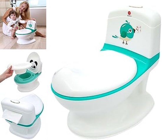 Baby Toilet Potje Realistisch Geluid Doorspoelen, Toilet Training voor Jongens en Meisjes, Stabiel, Comfortabel, Verwijderbaar Bakje. Ideaal eerste toilet. (groen)