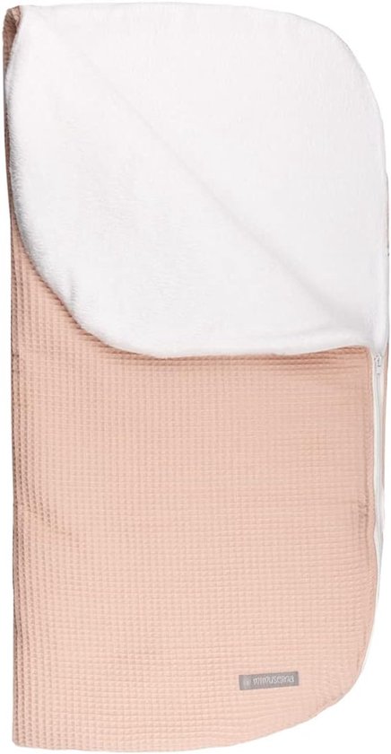 Babydeken, voetenzak voor babybadje of babybed, met ritssluiting (93 x 45 cm, geopend), kan worden omgezet in deken, van zacht koralina, zacht en gewatteerd (wafelroze)