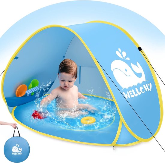 Babystrandtent, strandtent, pop-up strandtent met zwembad, draagbare extra lichte strandtent, UV-bescherming, babystrandtent, waterdicht, inclusief draagtas en tentharingen voor 0-3 jaar van Babymoov