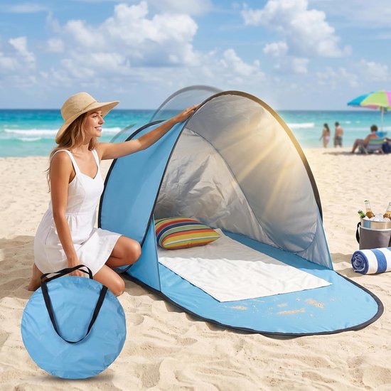 Babytent voor strand, instant pop-up baby zonnetent, lichtgewicht draagbaar zonnescherm voor strand camping, blauw