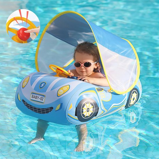 Babyzwemvlotter met Luifel en UPF50+ Bescherming - Opblaasbare Autovormige Babyfloat voor 6-48 Maanden van Intex