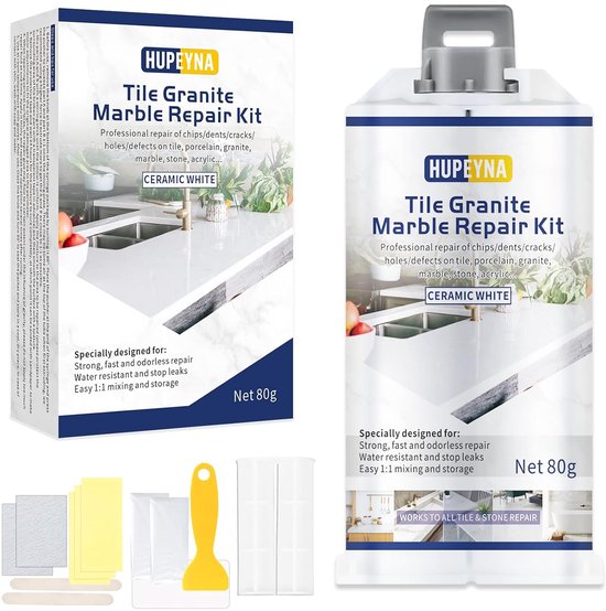 Bad Reparatie Set - Acryl Kuip Vuller - Oppervlak Herstellen - Hardt Waterdicht Uit - 80 Gram Totaal - Wit van Merkloos