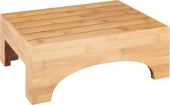Badkruk bamboe, mooi gevormd voetstuk van hoogwaardig bamboe, helpt in de badkamer bij het instappen in de badkuip, is ook ideaal in het gastentoilet of de keuken, plantenkruk, 40 x 15 x 30 cm, naturel van Wenko