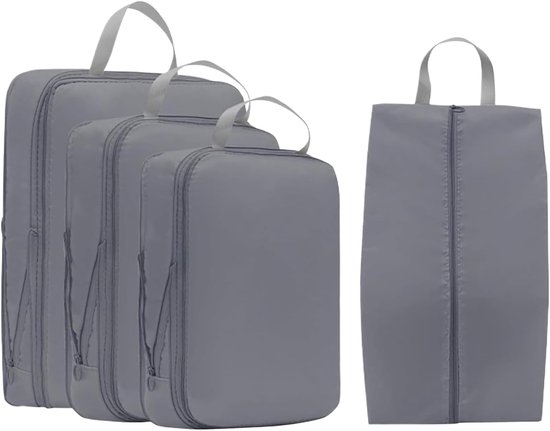 Bagage Organizers Set - Reis Cubes - Kleding Opbergen - Dubbele Ritssluiting Compressie - 4 Delig - Grijs
