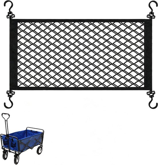 Bagagenet Bolderkar - Opbergnet Handwagen - Spullen Organiseren - Scheurvast Elastisch Gaas - 30 x 70 cm - Zwart