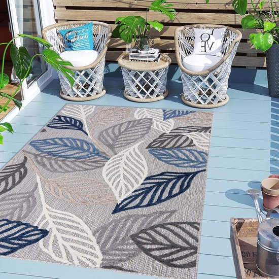 Balkon Tapijt - Buitenkleed Terras - Buiten Leven - Weerbestendig UV-bestendig - 160x230cm - Grijs Blauw