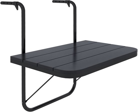 Balkontafel - Inklapbare Hangtafel - Met Aluminium Frame En Houtlook - Voor Balkon En Terras - Zwart