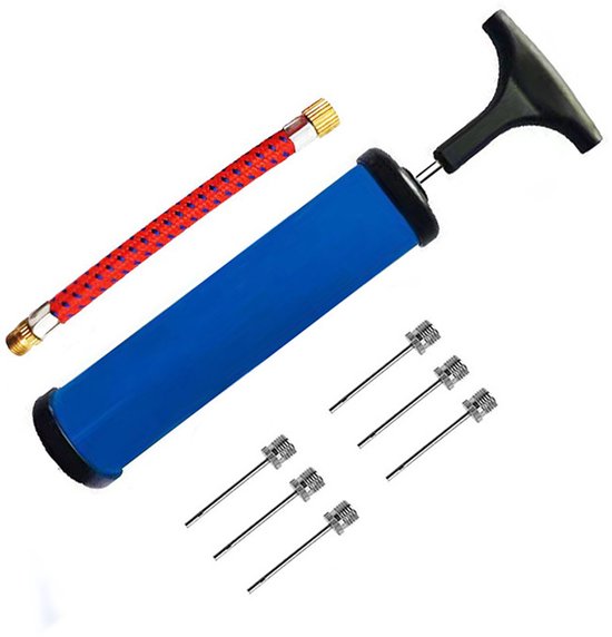 Ballenpomp met 6 ballenpompnaalden en 1 slang - geschikt voor voetballen- rugbyballen- volleybalballen- basketballen- handballen- ballonnen- zwemringen en andere opblaasbare ballen - blauw van MATCHU SPORTS