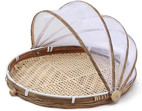 Bamboe Fruitmand - Broodmand Vliegenkap - Voedsel Beschermen - Met Deksel - 30 cm Diameter