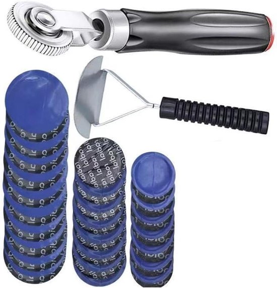 Band Reparatie Kit - Punctie Patch Set - Band Reparen - Zware Constructie - 62 Delig - Blauw Zwart Zilver