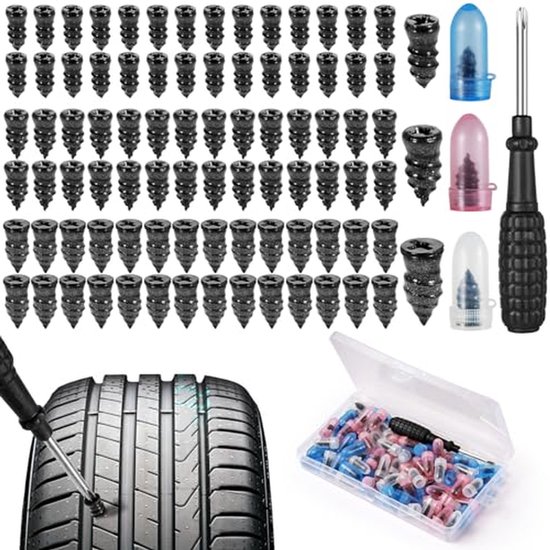 Band Reparatie Kit - Tire Repair - Noodreparatie Onderweg - Inclusief Schroevendraaier - 85 Stuks - Zwart