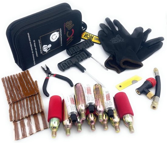 Band Reparatie Set - Tubeless Kit - Onderweg Repareren - Inclusief CO2 Bussen - 21 cm Lengte - Zwart