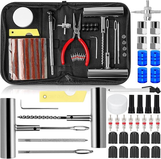 Band Reparatie Set - Universele Bandenmaker - Onderweg Repareren - 82 Delige Kit - Voor Tubeless Banden - Grijs