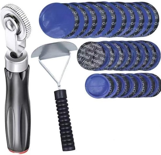 Band Reparatieset - Punctie Patch - Band Lek Repareren - Heavy Duty - 62 Delig - Blauw Zwart Zilver